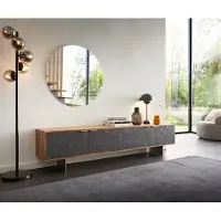 DELIFE Tv-meubel Teele 200 cm acacia natuur leisteen 4 deuren poot zwevend roestvrij staal