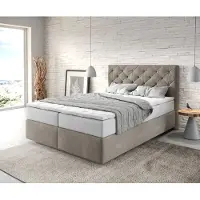 DELIFE Boxspringbed Dream-Great 140x200 cm Microvezel Beige met TFK Matras en Visco Topper