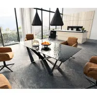 DELIFE Eetkamertafel Edge 200x100 Glas smelten rokerig zwart 3D-Relief spider vlak staal zwart