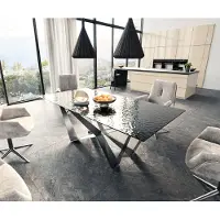 DELIFE Eetkamertafel Edge 200x100 Glas smelten rokerig zwart 3D-Relief spider vlak staal RVS