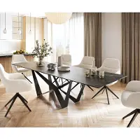 DELIFE Eettafel Edge 300x100cm Laminam keramiek bruin middenpoot vlak staal zwart