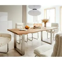 DELIFE Eettafel Edge 200x100 XL acacia natuur roestvrijstaal smal Live-Edge