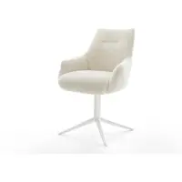 DELIFE Draaistoel Alja-Flex met armleuning teddy beige kruispoot wit 360° draaibaar rocker-functie pocketveer kern