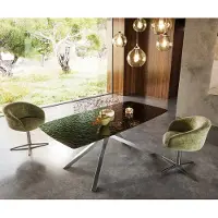 DELIFE Eetkamertafel Edge Boot 200x100 Glas smelten rokerig zwart 3D-Relief kruisframe rechthoek RVS