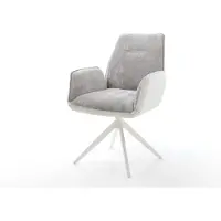 DELIFE Draaistoel Zoa-Flex materiaalmix echt leer wit-zilver grijs kruisframe breed wit 360° draaibaar rocker-functie pocketveer kern