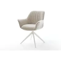 DELIFE Draaistoel Keila-Flex met armleuning geweven stof beige kruisframe breed wit 360° draaibaar rocker-functie