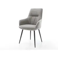DELIFE Eetkamerstoel Zelia-Flex met armleuning zachte stof met structuur grijs 4-poot conisch zwart pocketveer kern