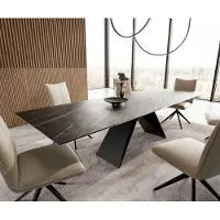 DELIFE Eetkamertafel Edge 200-300x100 keramiek LaminamNoir Desir bruin V-frame vlak staal zwart uitschuifbaar