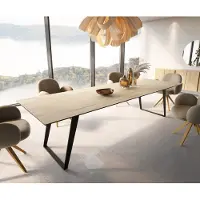 DELIFE Eetkamertafel Edge 300x100 keramiek Laminam Sabbia eiken kleur metaal schuin zwart