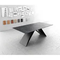DELIFE Eettafel Edge 200x100cm Laminam keramiek grijs V-middenpoot zwart