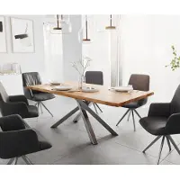 DELIFE Eettafel Edge 200x100 acacia natuur kruisframe rechthoek roestvrij staal Live-Edge