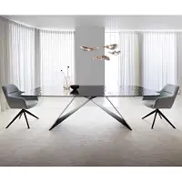 DELIFE Eetkamertafel Edge Boot 240x120 Glas smelten rokerig zwart 3D-Relief V-frame vlak staal zwart