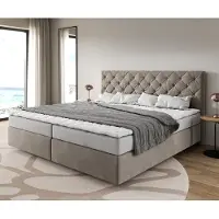 DELIFE Boxspringbed Dream-Groot microvezel beige 200x200 cm Bonell matras PU topper