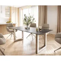 DELIFE Eettafel Edge 200x100 keramiek Laminam Noir Desir bruin roestvrij staal breed