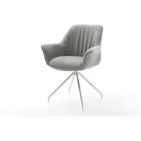 DELIFE Eetkamerstoel Keila-Flex met armleuning zachte stof met structuur grijs kruisframe conisch roestvrij staal