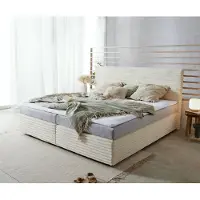 DELIFE Boxspringbed Dream-Well pluche koord beige 200x200 cm Bonell matras PU topper