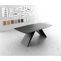 DELIFE Eettafel Edge Bootsform 200x100cm Laminam keramiek bruin V-middenpoot zwart