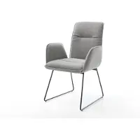DELIFE Eetkamerstoel Vinja-Flex zachte stof met structuur grijs slipframe zwart