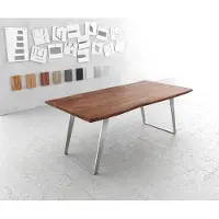 DELIFE Eettafel Edge 200x100cm acacia bruin roestvrijstaal zilver schuin Live-Edge