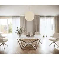 DELIFE Eettafel Edge 300x100cm Laminam keramiek wit middenpoot vlak staal zilver