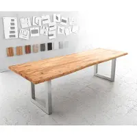 DELIFE Eettafel Edge 280x100cm XL acacia natuur roestvrijstaal breed Live-Edge