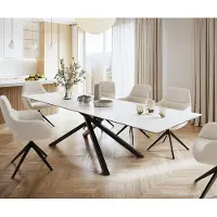 DELIFE Eettafel Edge 300x100cm Laminam keramiek wit middenpoot kruis zwart