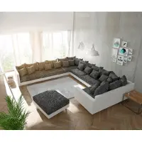 DELIFE Woonlandschap Clovis XXL wit zwart met hocker en armsteun ottomane Links