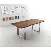 DELIFE Eettafel Edge 200x100 acacia bruin roestvrijstaal smal Live-Edge