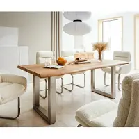 DELIFE Eettafel Edge 180x90 XL acacia natuur roestvrijstaal breed Live-Edge