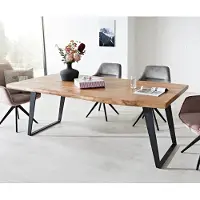 DELIFE Eettafel Edge 200x100 XL acacia natuur metaal schuin Live-Edge
