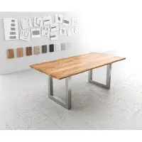 DELIFE Eettafel Edge 200x100 acacia natuur roestvrijstaal breed Live-Edge