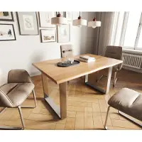 DELIFE Eettafel Edge 140x90 acacia natuur roestvrijstaal smal Live-Edge