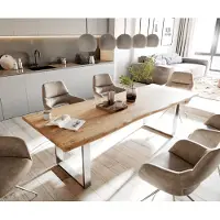 DELIFE Eettafel Edge 260x100 acacia natuur roestvrijstaal smal Live-Edge