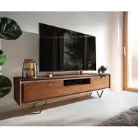 DELIFE Tv-meubel Stonegrace 175 cm acacia bruin steenfineer 2 deuren 1 lade 1 legplank V-poot zwart