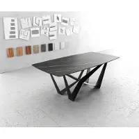DELIFE Eettafel Edge Bootsform 200x100cm Laminam keramiek bruin middenpoot vlak staal zwart