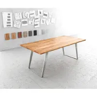 DELIFE Eettafel Edge 200x100cm acacia natuur roestvrijstaal zilver schuin Live-Edge