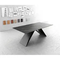DELIFE Eettafel Edge 200x100cm Laminam keramiek bruin V-middenpoot zwart