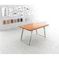 DELIFE Eettafel Edge 140x90cm acacia natuur roestvrijstaal zilver schuin Live-Edge