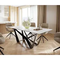 DELIFE Eettafel Edge 200x100cm Laminam keramiek wit middenpoot vlak staal zwart