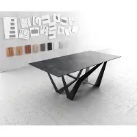 DELIFE Eettafel Edge 200x100cm Laminam keramiek grijs middenpoot vlak staal zwart
