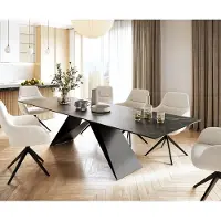 DELIFE Eettafel Edge 300x100cm Laminam keramiek bruin V-middenpoot zwart