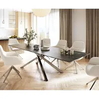 DELIFE Eettafel Edge 300x100cm Laminam keramiek bruin middenpoot kruis zilver