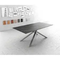 DELIFE Eettafel Edge 200x100cm Laminam keramiek bruin middenpoot kruis zilver