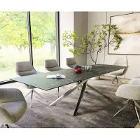 DELIFE Eettafel Edge 300x100cm Laminam keramiek grijs middenpoot kruis zilver