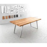 DELIFE Eettafel Edge 200x100cm XL acacia natuur roestvrijstaal zilver schuin Live-Edge