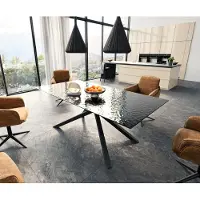 DELIFE Eetkamertafel Edge 200x100 Glas smelten rokerig zwart 3D-Relief kruisframe rechthoek zwart