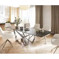 DELIFE Eettafel Edge 300x100cm Laminam keramiek bruin middenpoot vlak staal zilver