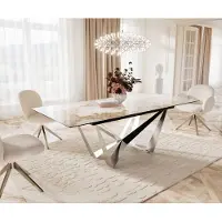DELIFE Eetkamertafel Edge 180-220x100 keramiek Minas Melange wit-beige spider vlak staal RVS uitschuifbaar
