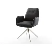 DELIFE Draaistoel Zoa-Flex echt leer zwart kruisframe breed roestvrij staal 360° draaibaar rocker-functie pocketveer kern