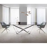 DELIFE Eetkamertafel Edge Boot 240x120 Glas smelten rokerig zwart 3D-Relief spider vlak staal RVS